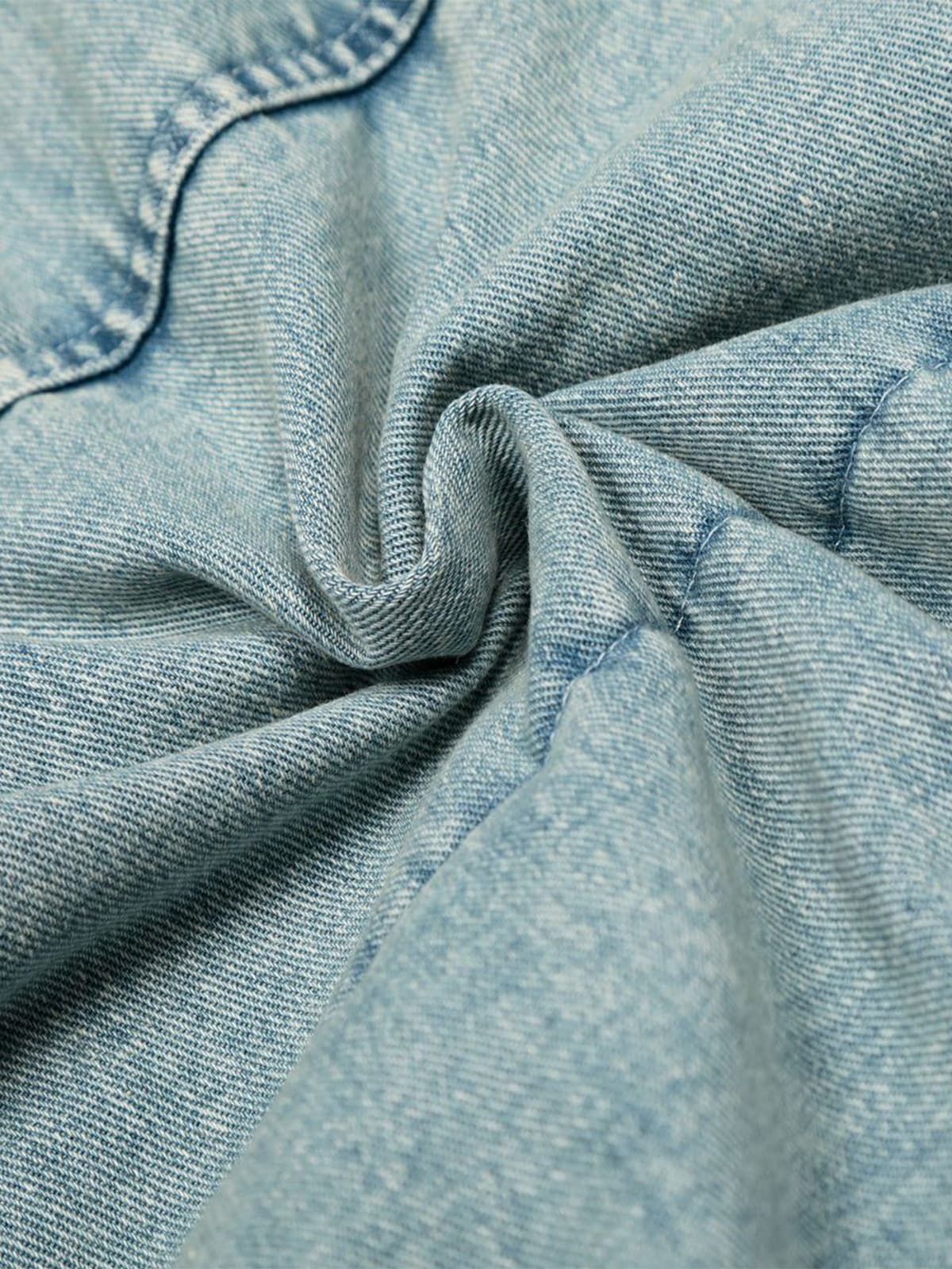 Retro Washed Denim Faux Fur Collar Quilted Jacket 