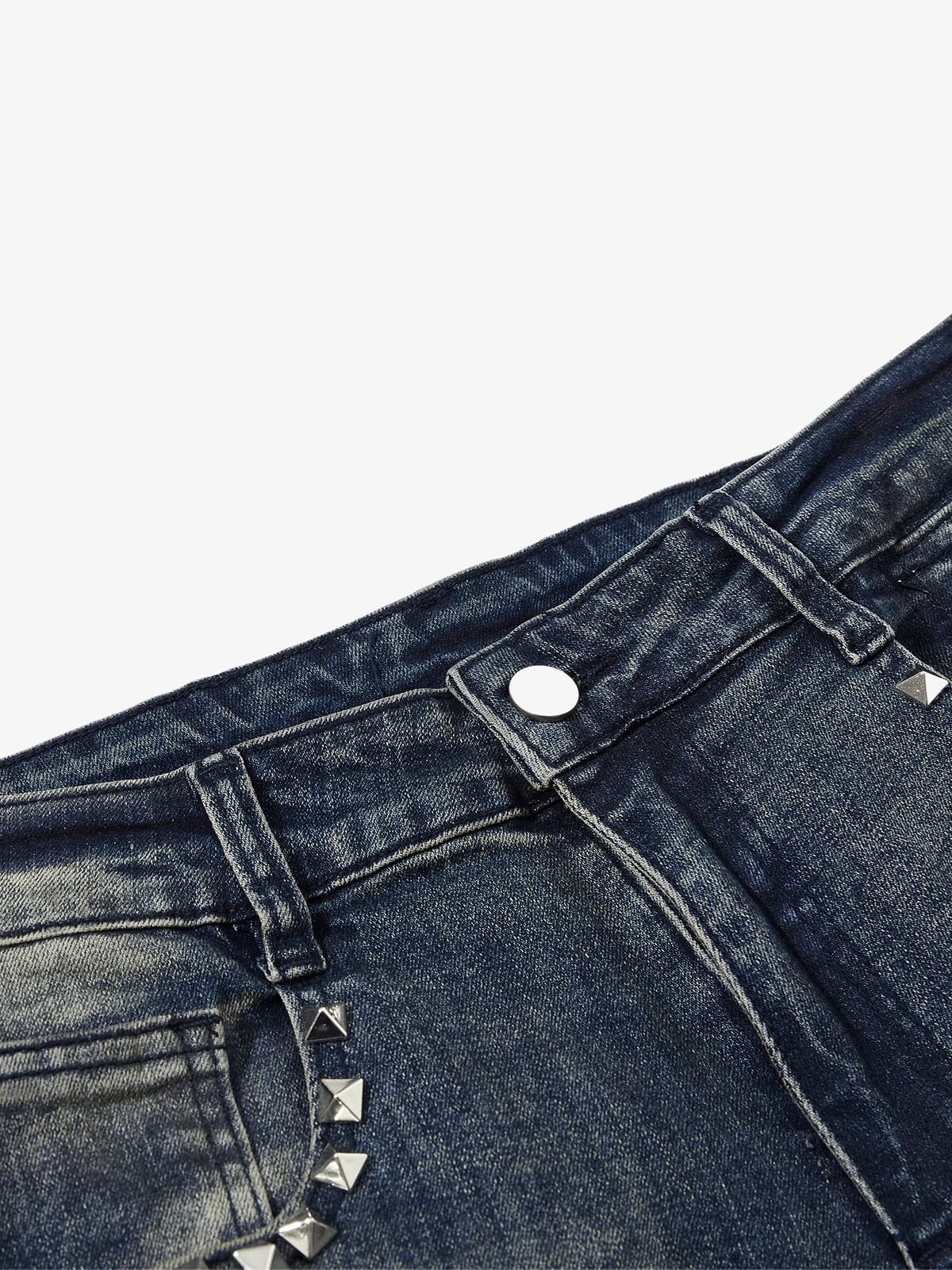 Denim Wide-Leg Flared Jeans with Stud Details for Women?