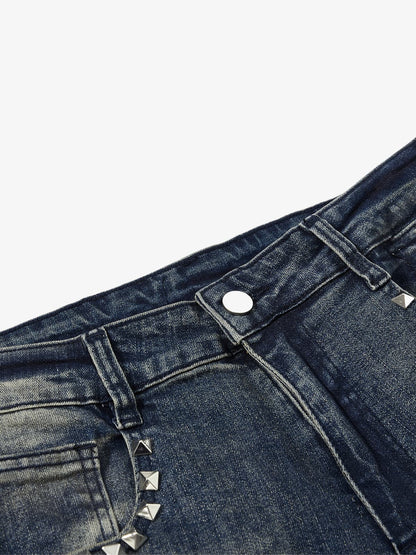 Denim Wide-Leg Flared Jeans with Stud Details for Women?