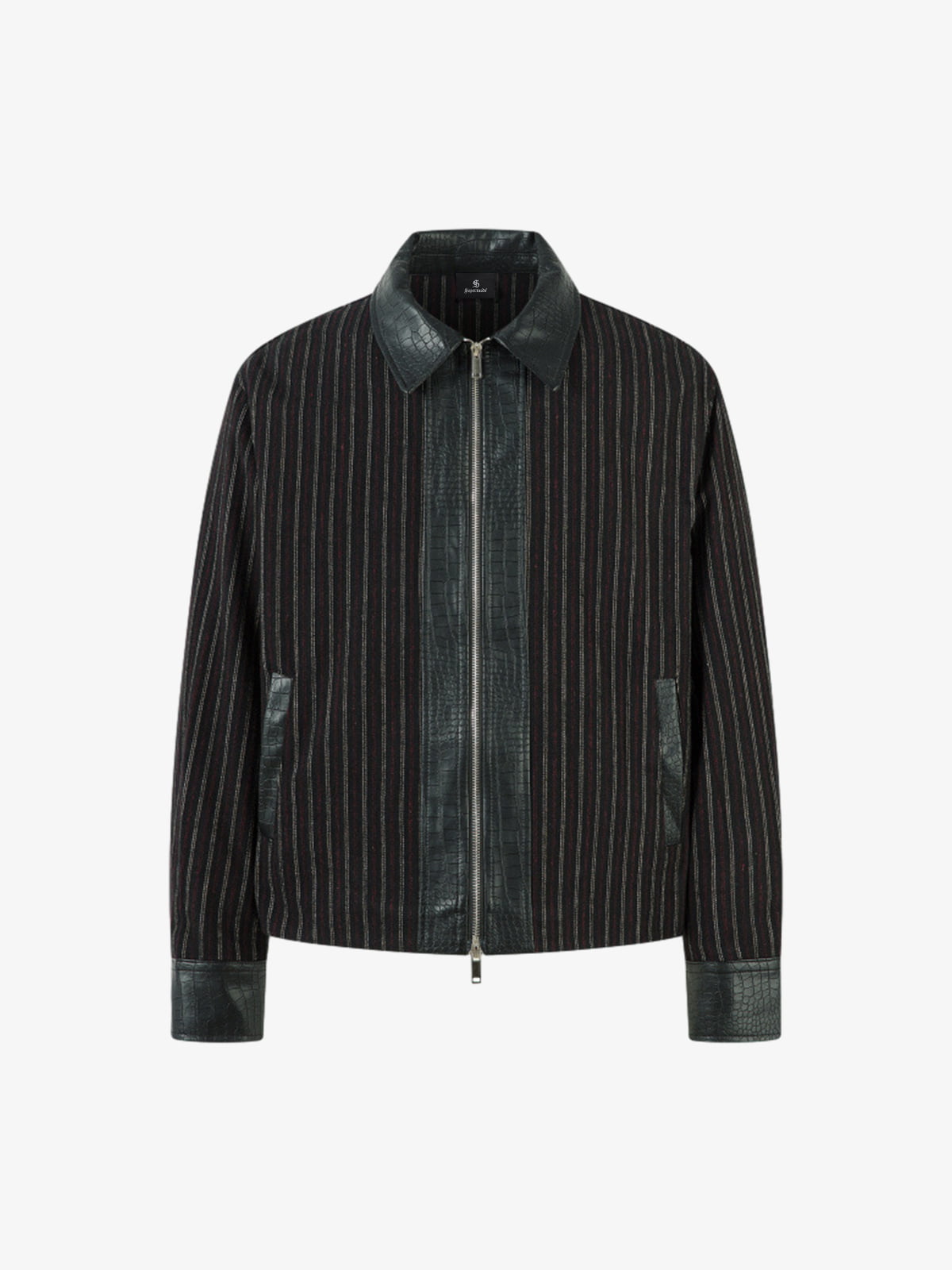 Thesupermade Retro Vertical Stripes Stitching PU Leather Collar Jacket 