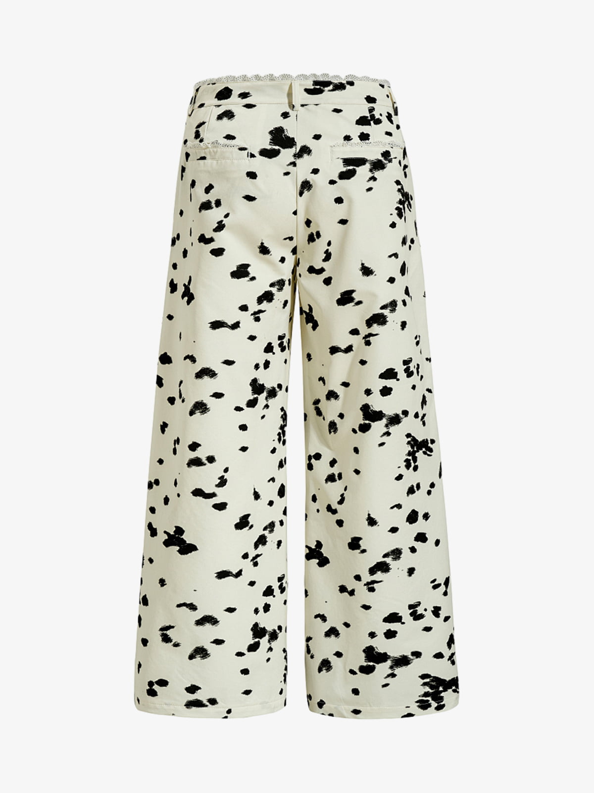 Cotton Blend Cow Print Wide Leg Trousers with Lace Trim?