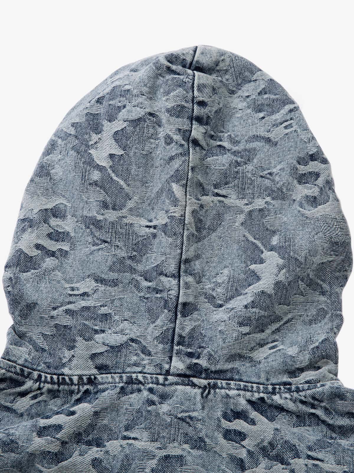 Camouflage Print Denim Hoodie with Front Pocket - Perfect for Casual and Streetwear Styles 