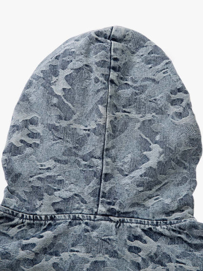 Camouflage Print Denim Hoodie with Front Pocket - Perfect for Casual and Streetwear Styles 