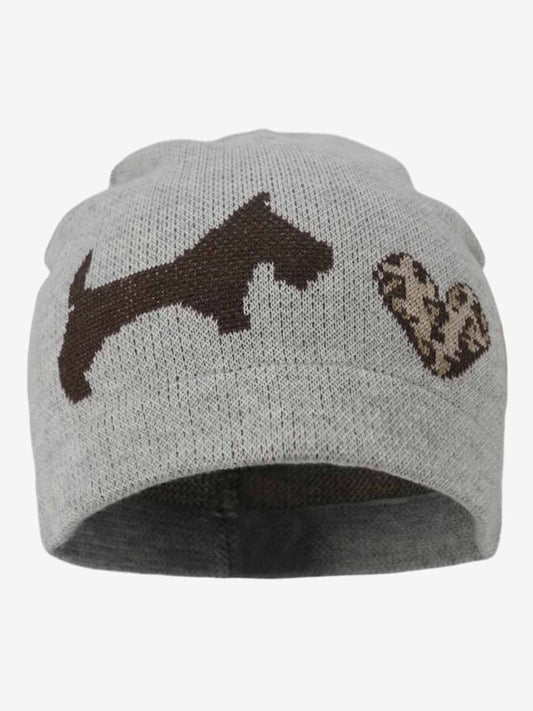 Cotton Blend Knit Beanie with Dog and Heart Design for Women and Men?
