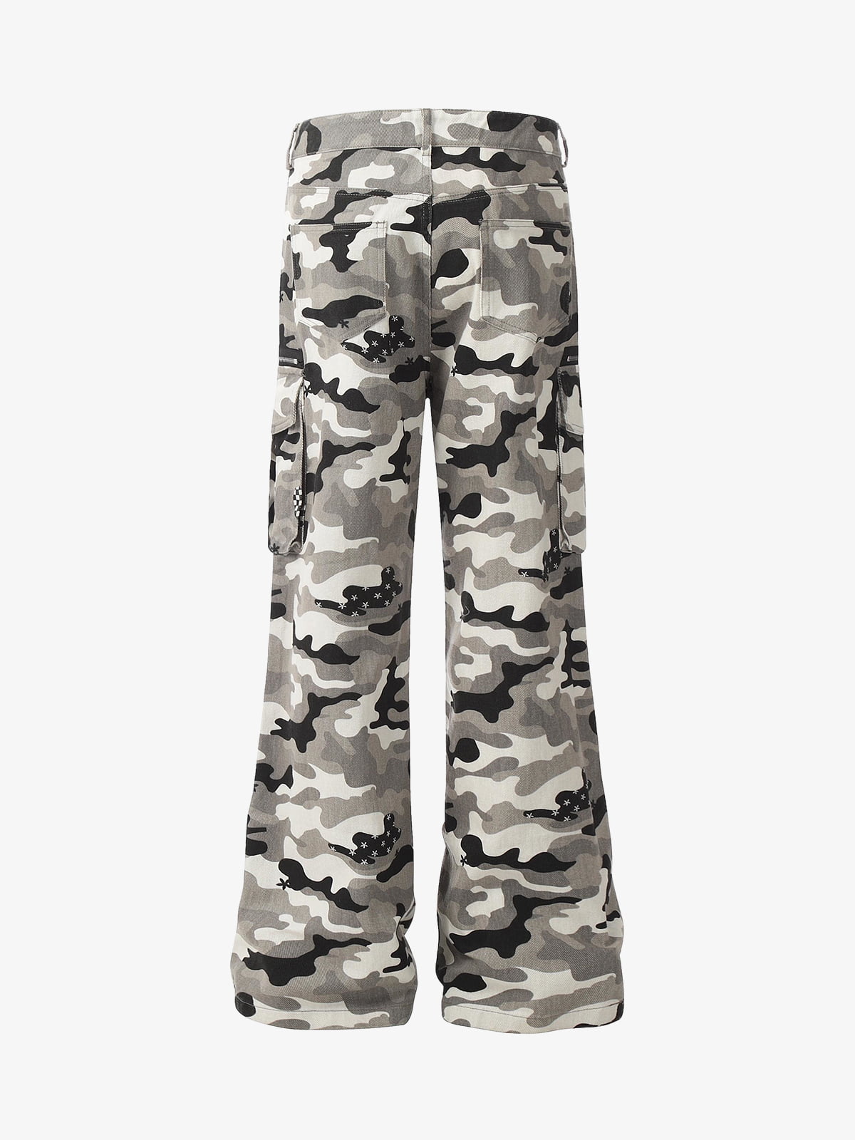 Cotton Camouflage Cargo Pants with Wide Leg and Checkerboard Patches?