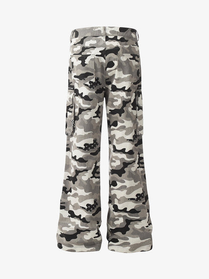 Cotton Camouflage Cargo Pants with Wide Leg and Checkerboard Patches?
