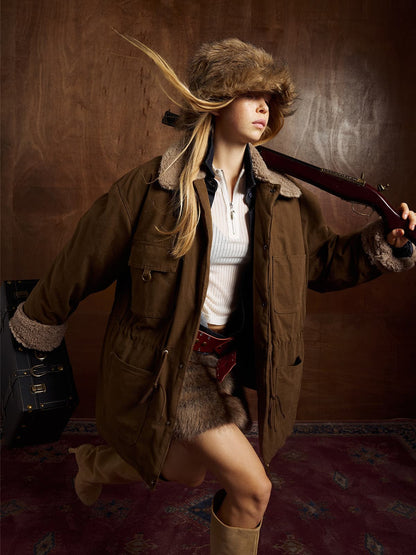 Winter-Ready Corduroy Jacket with Faux Fur Trim for Men 