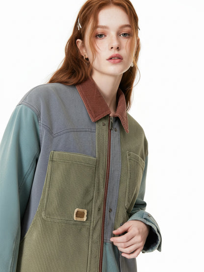 High Street Multi-Pocket Color-Block Patchwork Work Jacket