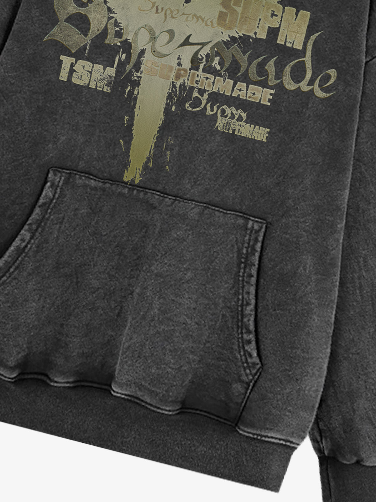 THE SUPERMADE A distressed trend print pattern hoodie that combines angel wings and gothic font elements 