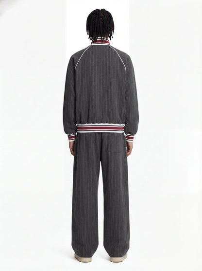 Thesupermade American Retro Color-Blocked Striped Stand-Collar Tracksuit 