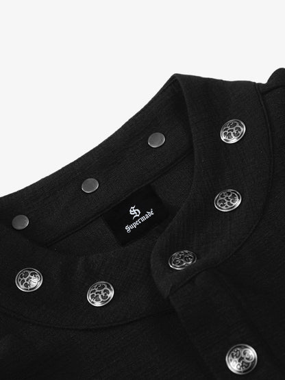 Cotton Long Sleeve Henley Shirt with Gothic Reaper Print Dark Black Graphic Sweatshirt for Men?