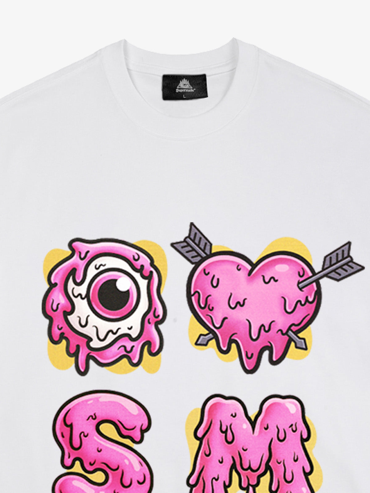 Thesupermade eyeball and love graffiti declaration T-shirt 