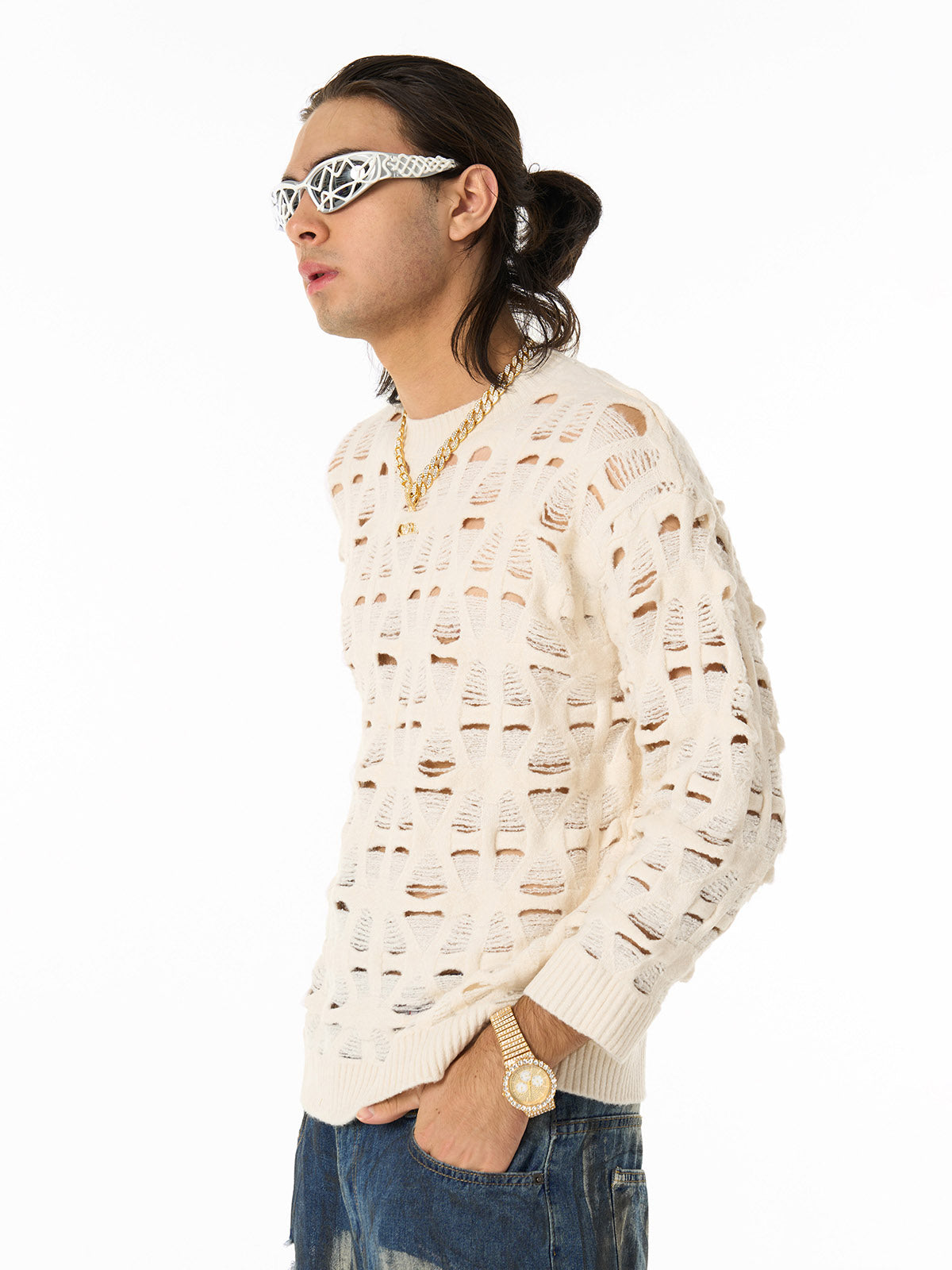 Stylish Open-Knit Sweater for Modern Fashionistas 