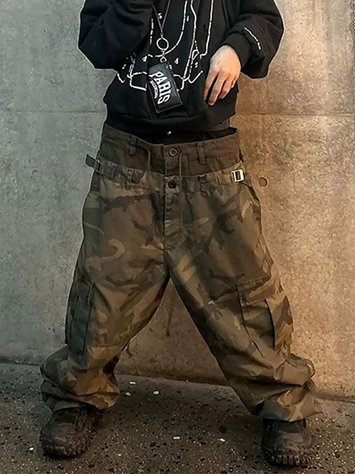 Three-Waist Splicing Camouflage Cargo Buckle Waist Design Overalls 