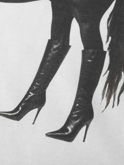 Cotton Blend Oversized Graphic Tee with Leopard Horse Print and Camo Layered Sleeves?