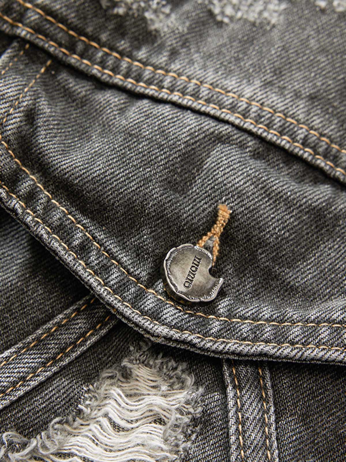 Retro Washed Distressed Denim Jacket 