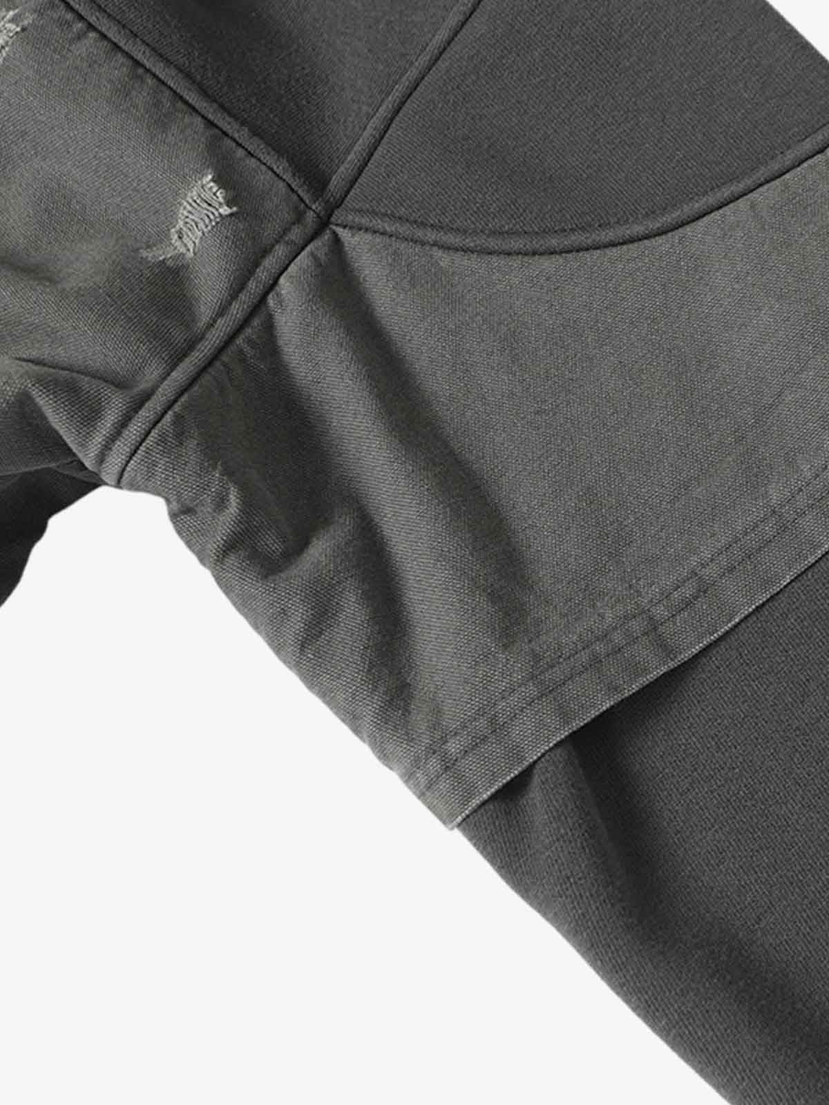 Distressed Patchwork Raw-Edge Layered-Hem Fleece Hoodie 