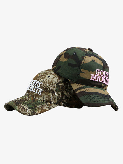 Cotton Blend Pink Camouflage Baseball Cap with "God's Favorite" Embroidery 