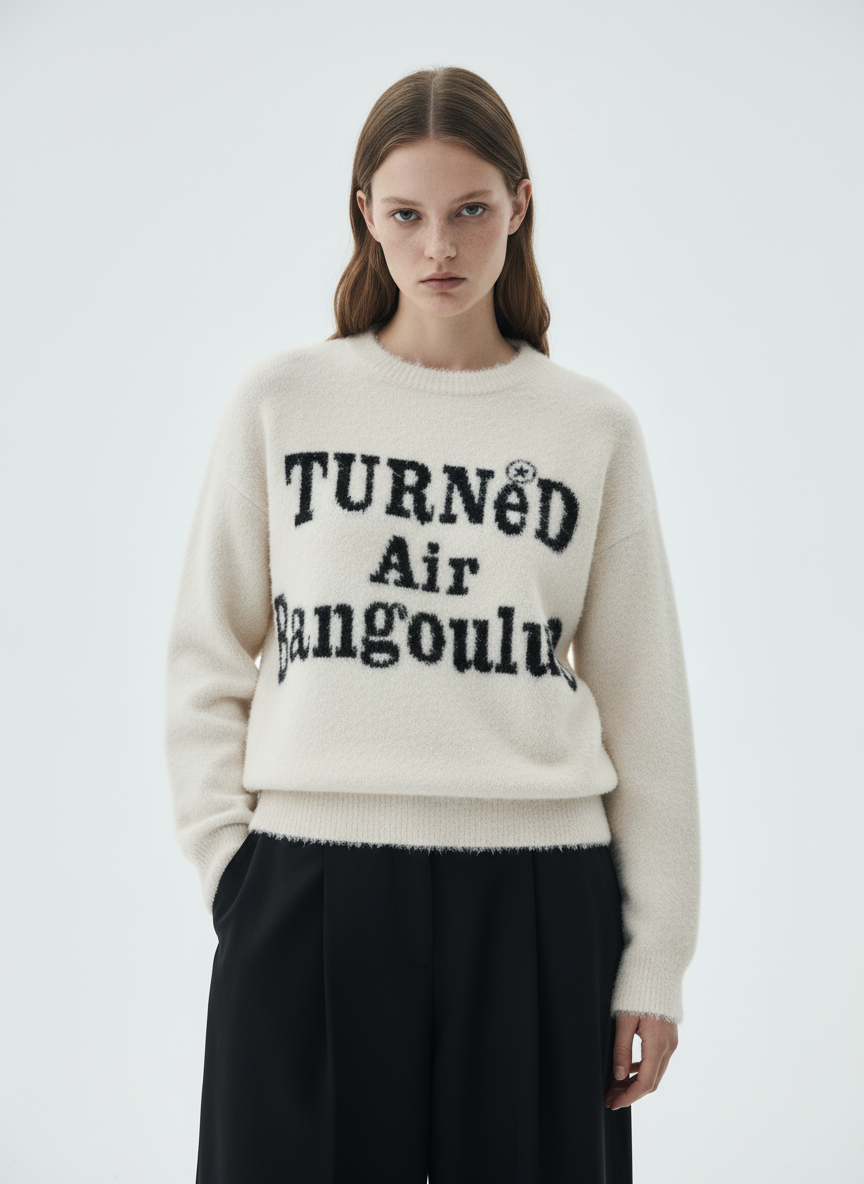 Letter Embroidery Round Neck Casual Sweater