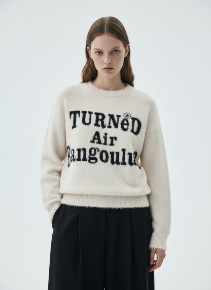 Letter Embroidery Round Neck Casual Sweater