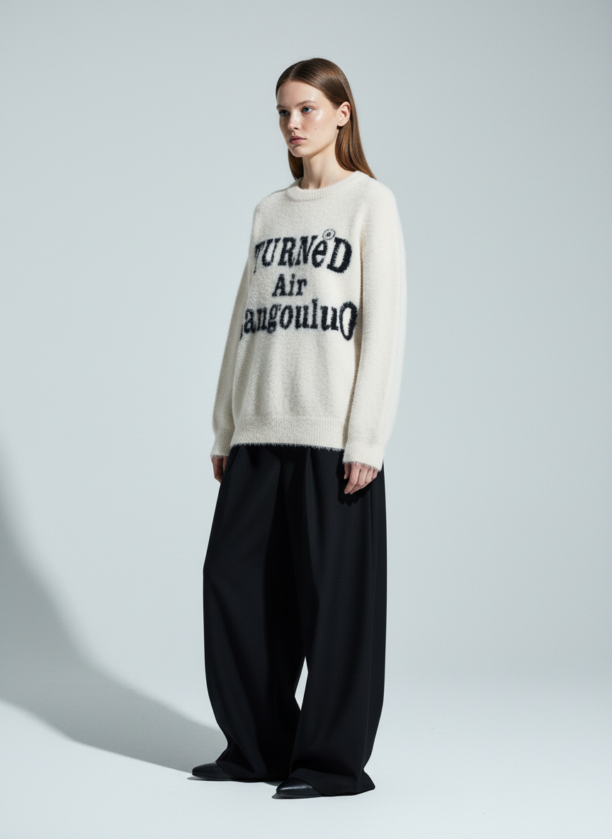 Letter Embroidery Round Neck Casual Sweater