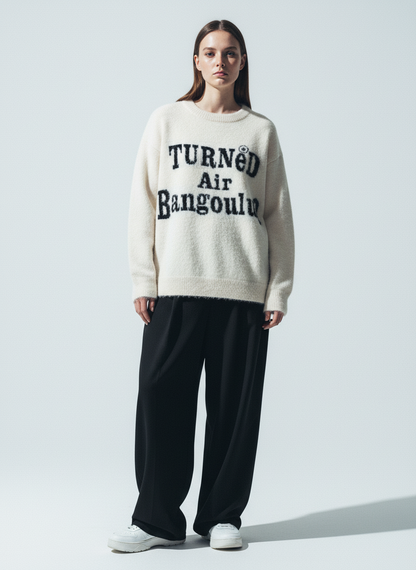 Letter Embroidery Round Neck Casual Sweater