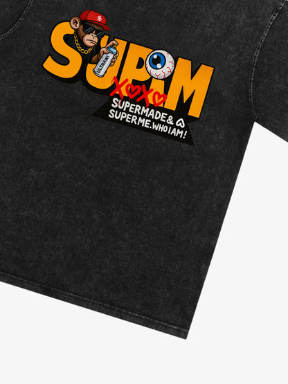 Supermade Trendy Hip-Hop Monkey Graffiti Font T-Shirt 