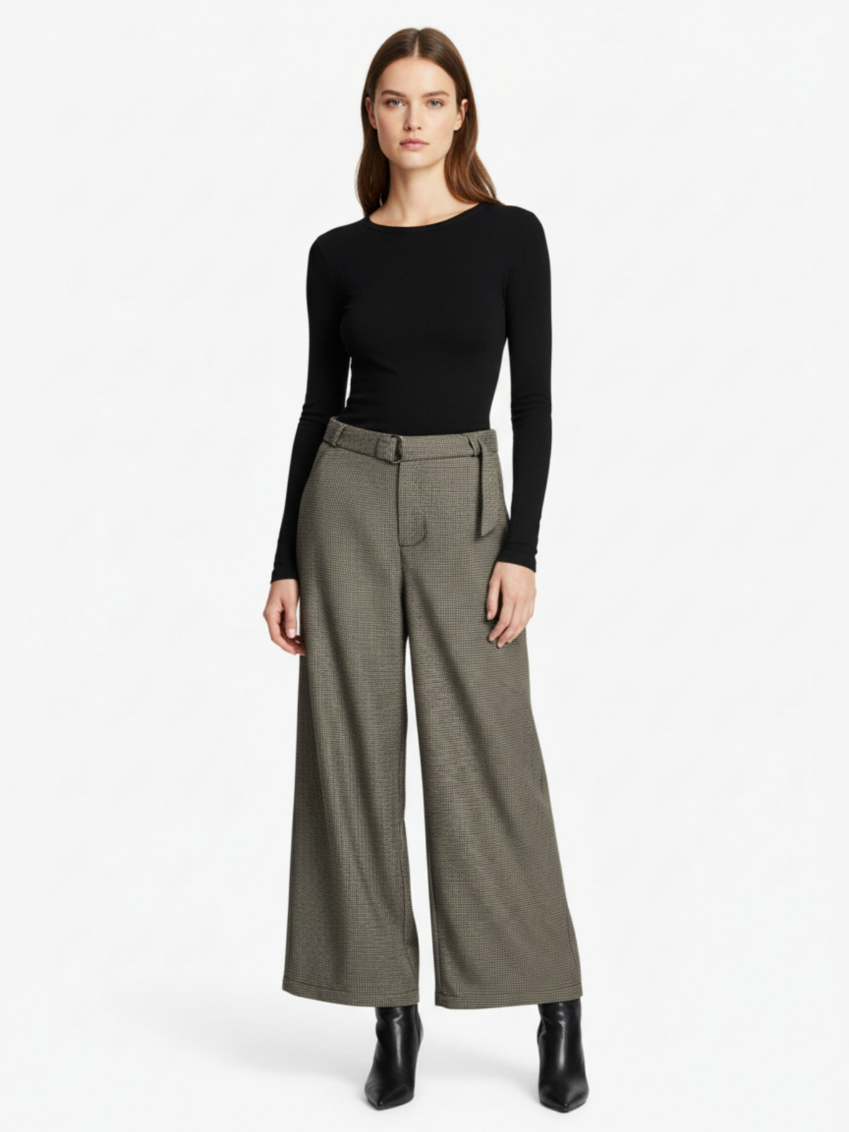 Belted Houndstooth Blazer Pants