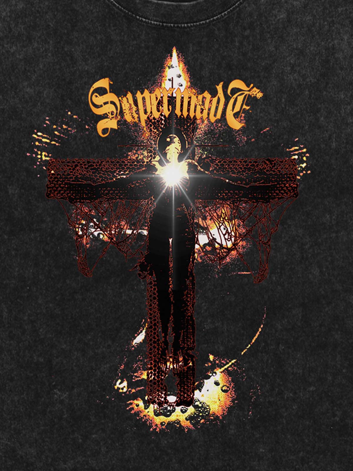 THE SUPERMADE Gothic Flame Cross Graphic T-Shirt for Bold Statement Wear 