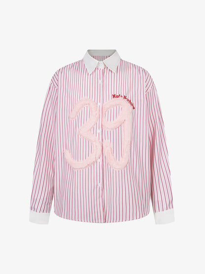 Retro Contrast Flocked Striped Long Sleeve Shirt 