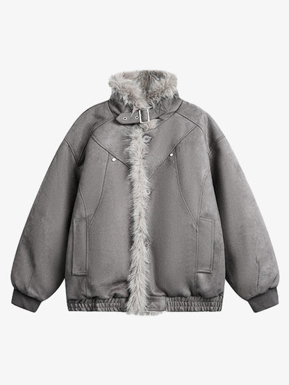 Faux Fur Trimmed Hooded Bomber Jacket for Winter Warmth 