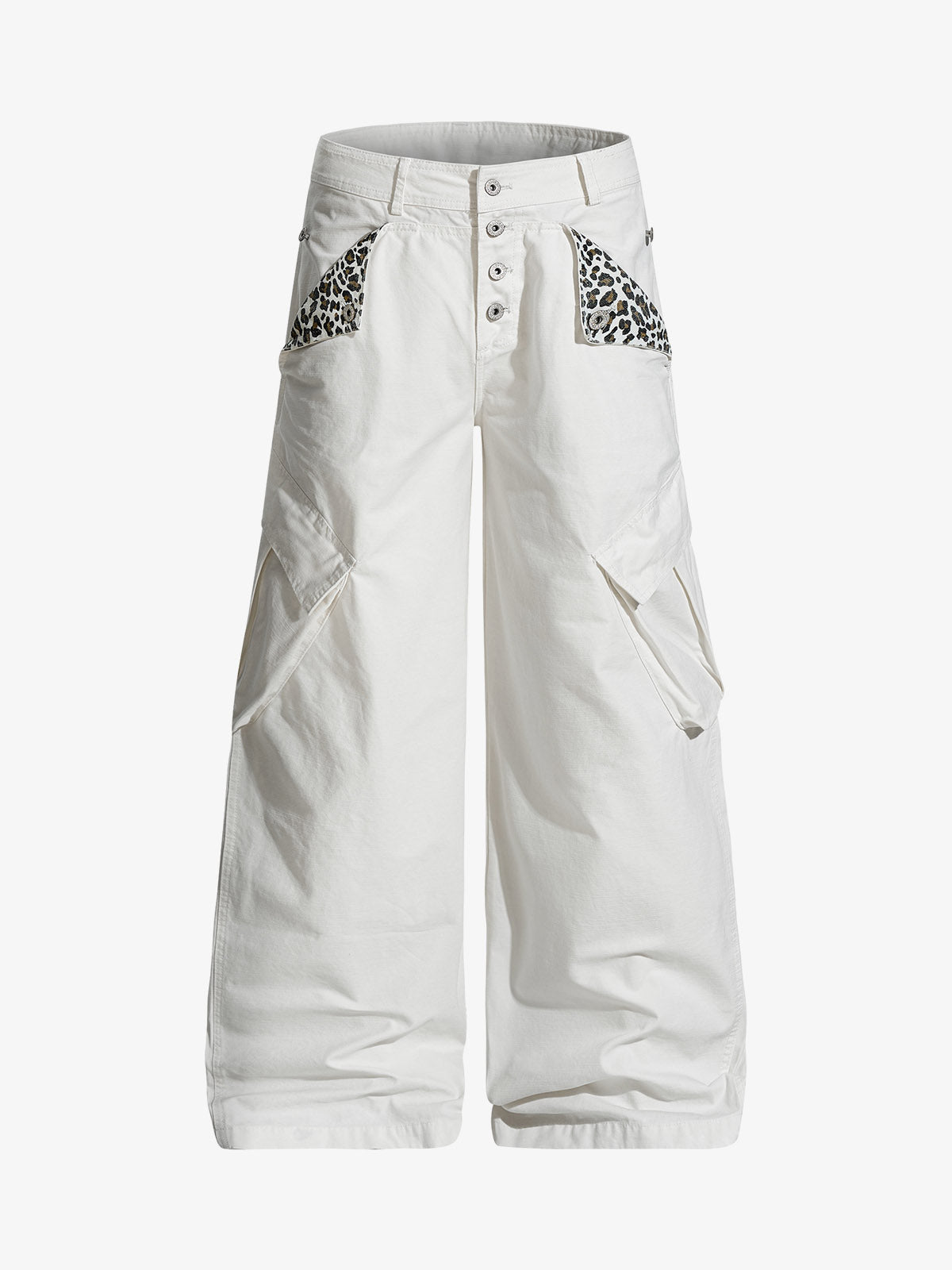 Vintage Patchwork Leopard Pocket Wide Leg Cargo Pants