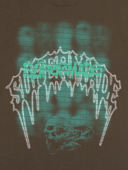 THE SUPERMADE Dark Grid Skull Graphic T-Shirt with Neon Drip Design 