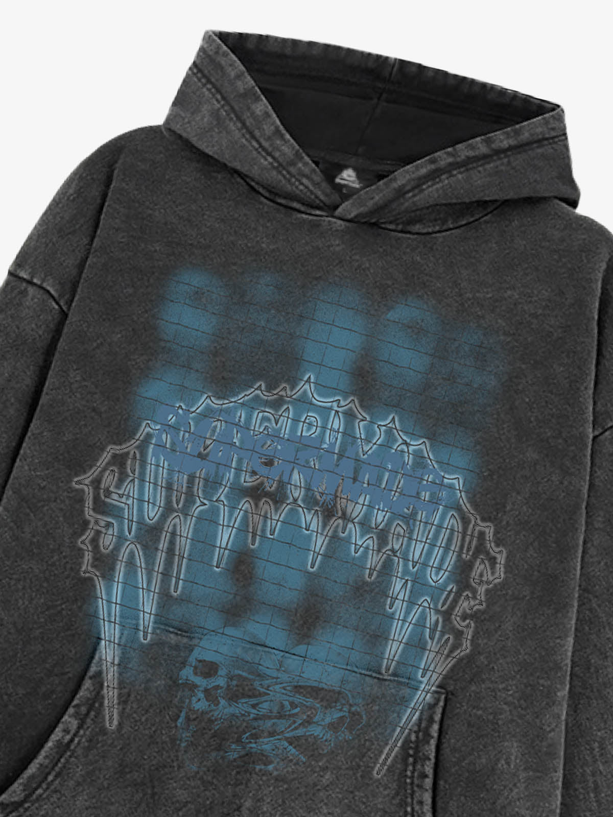 THE SUPERMADE Washed Psychedelic Graffiti Art Print Hoodie with Skull Design 