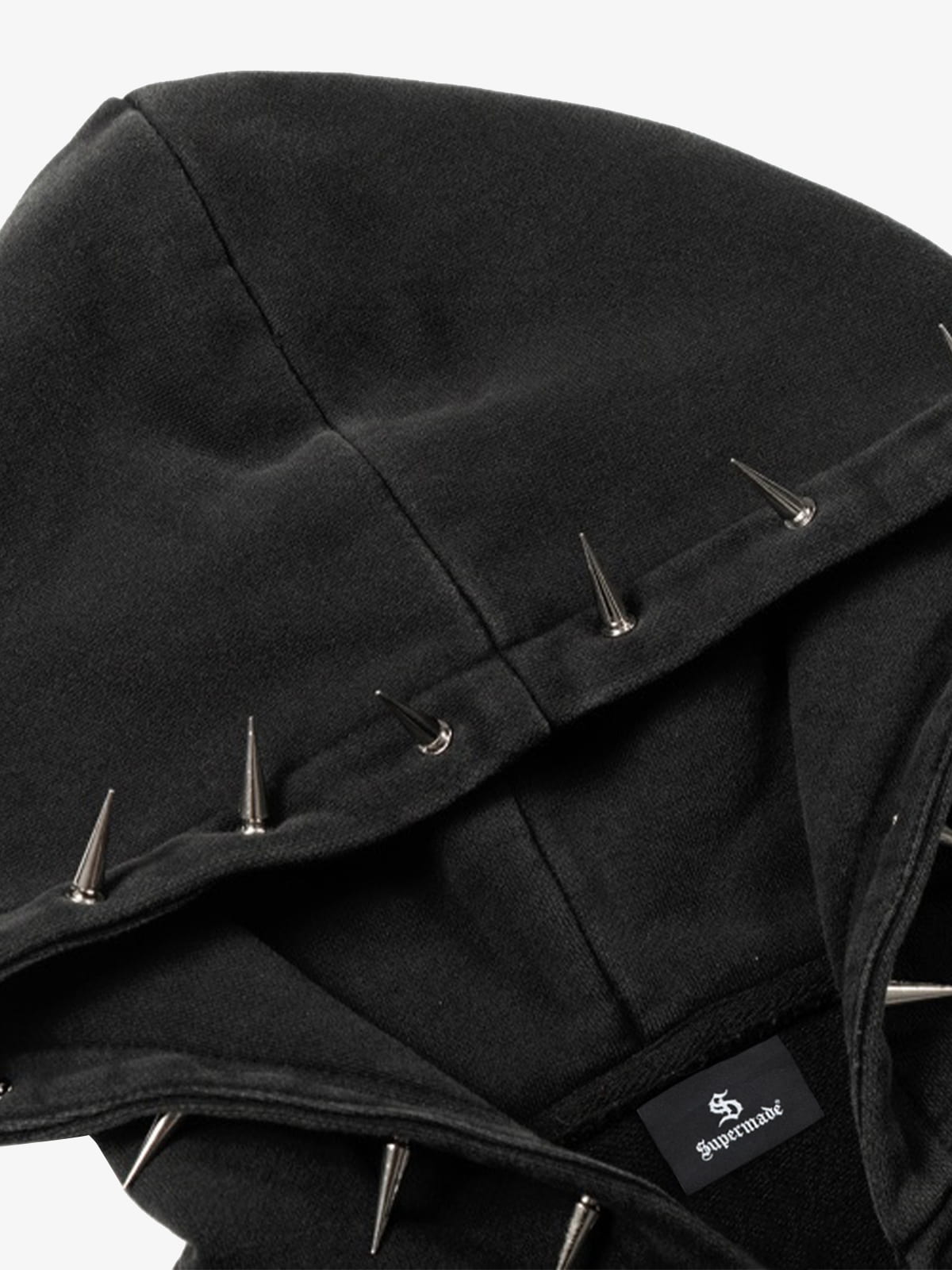 Cotton Blend Punk Style Hooded Zip-Up Sweatshirt with Studs and Pockets?