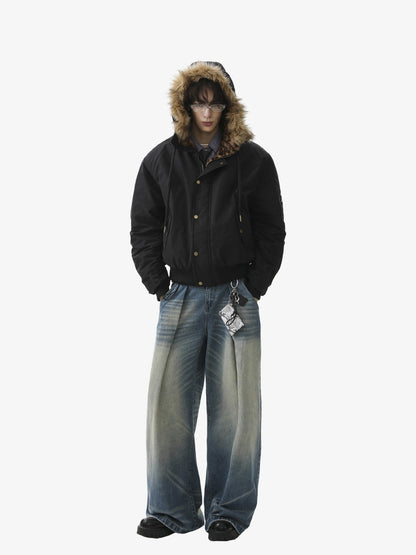 Winter Essential Puffer Jacket with Detachable Fur Hood - Perfect for Cold Weather 