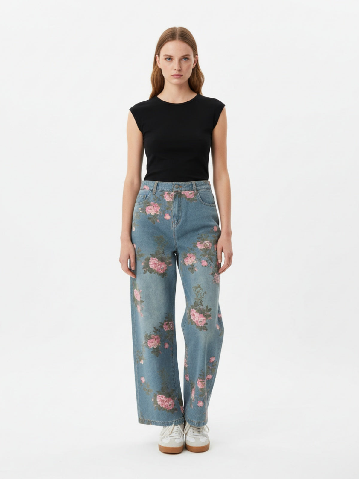 Thesupermade Floral Print Straight Jeans - 2409