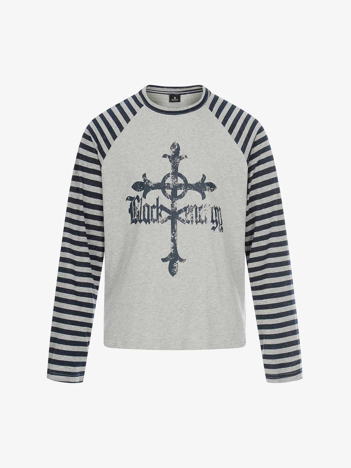 Cross Graphic Stripe Raglan Long Sleeve T-Shirt