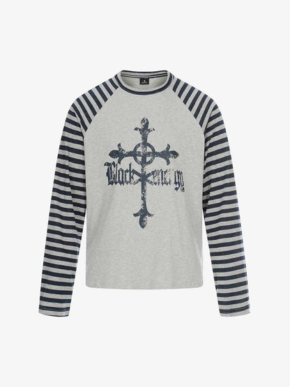 Cross Graphic Stripe Raglan Long Sleeve T-Shirt