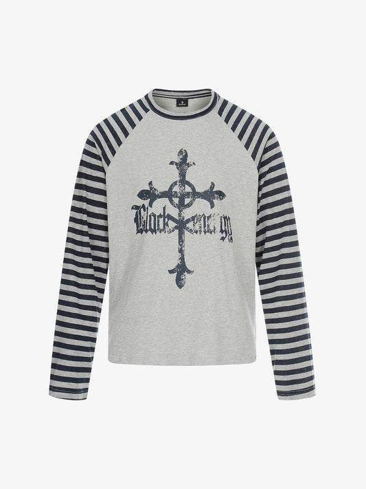 Cross Graphic Stripe Raglan Long Sleeve T-Shirt