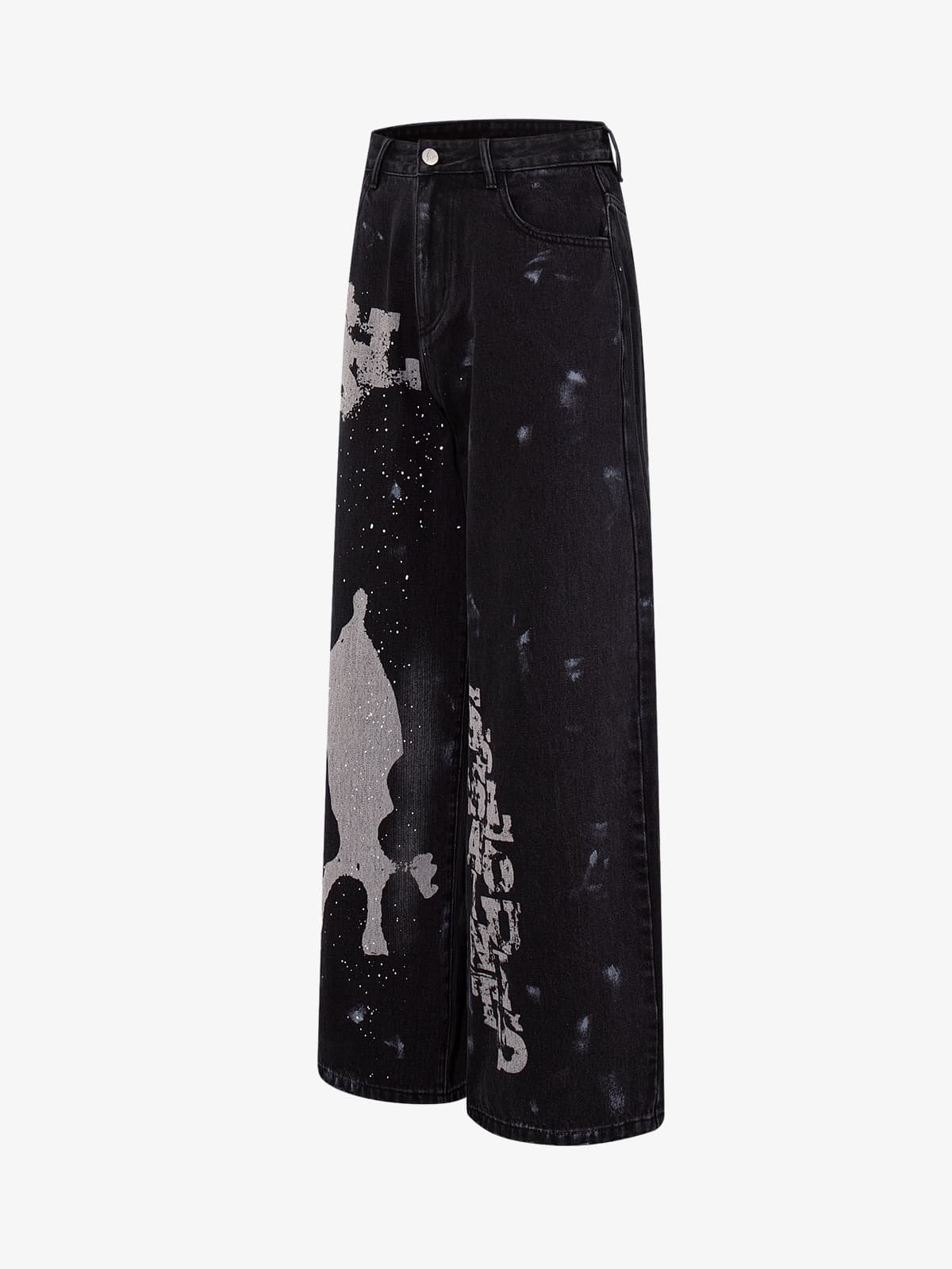 Retro Rhinestone Graffiti Washed Straight Jeans 