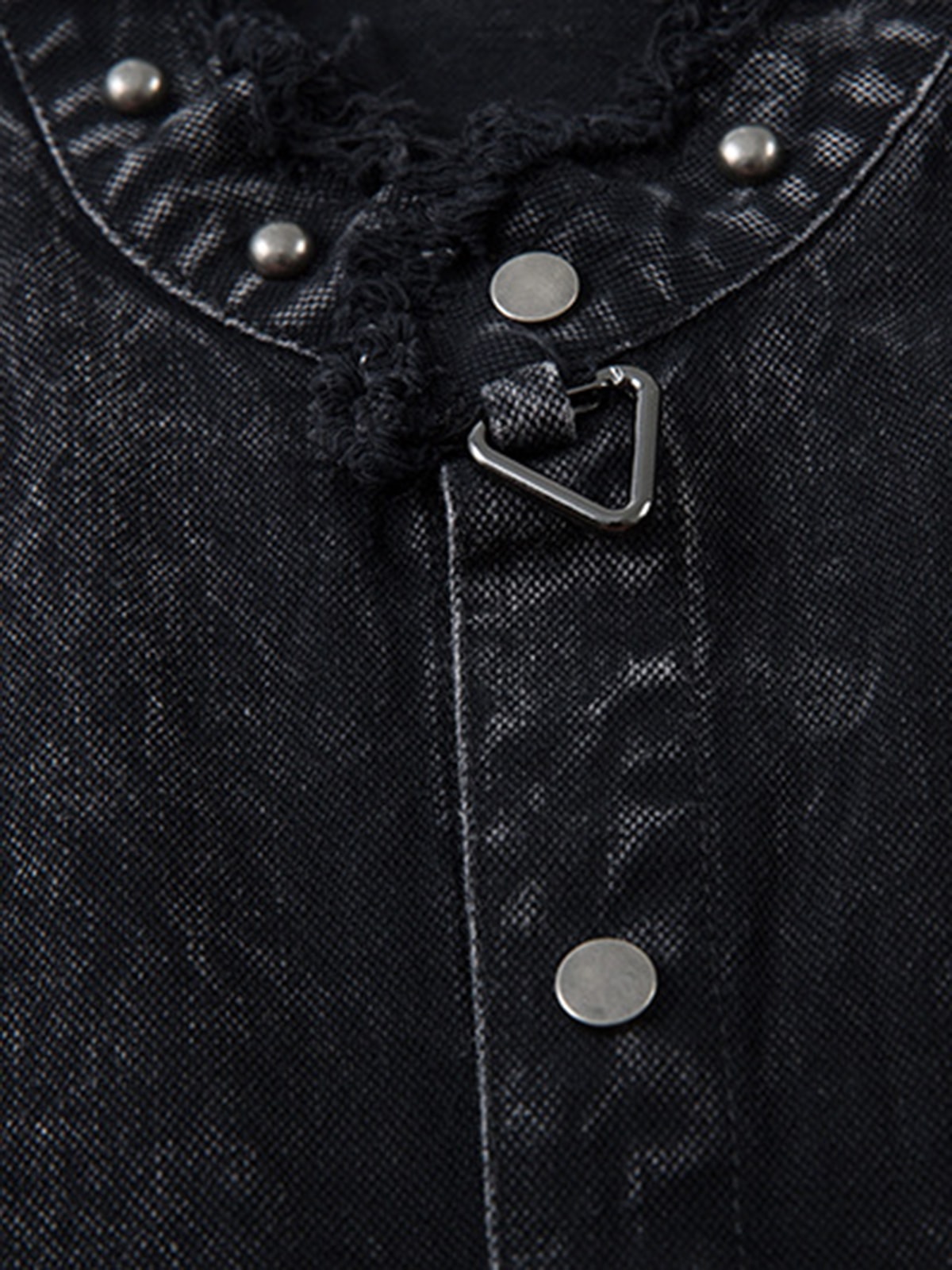 Rivet Deconstructed Split Stitching Denim Short-sleeved Shirt 