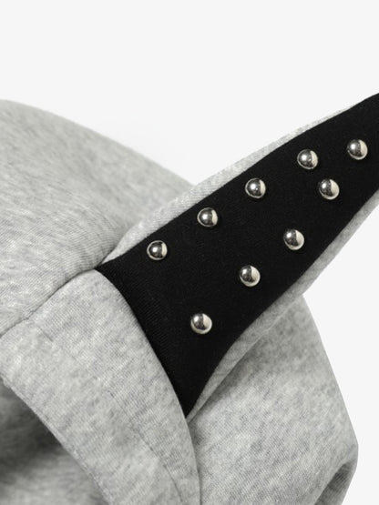 Dark Street Style Cat Ear Studded Zip-Up Hoodie