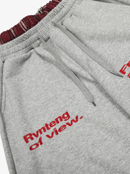 Wide-Leg Lounge Pants with Plaid Waistband and Stylish Lettering 