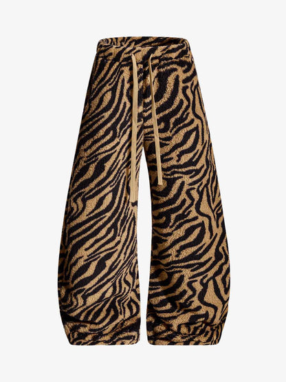 Retro Zebra Print Wide-Leg Lounge Barrel Pants 