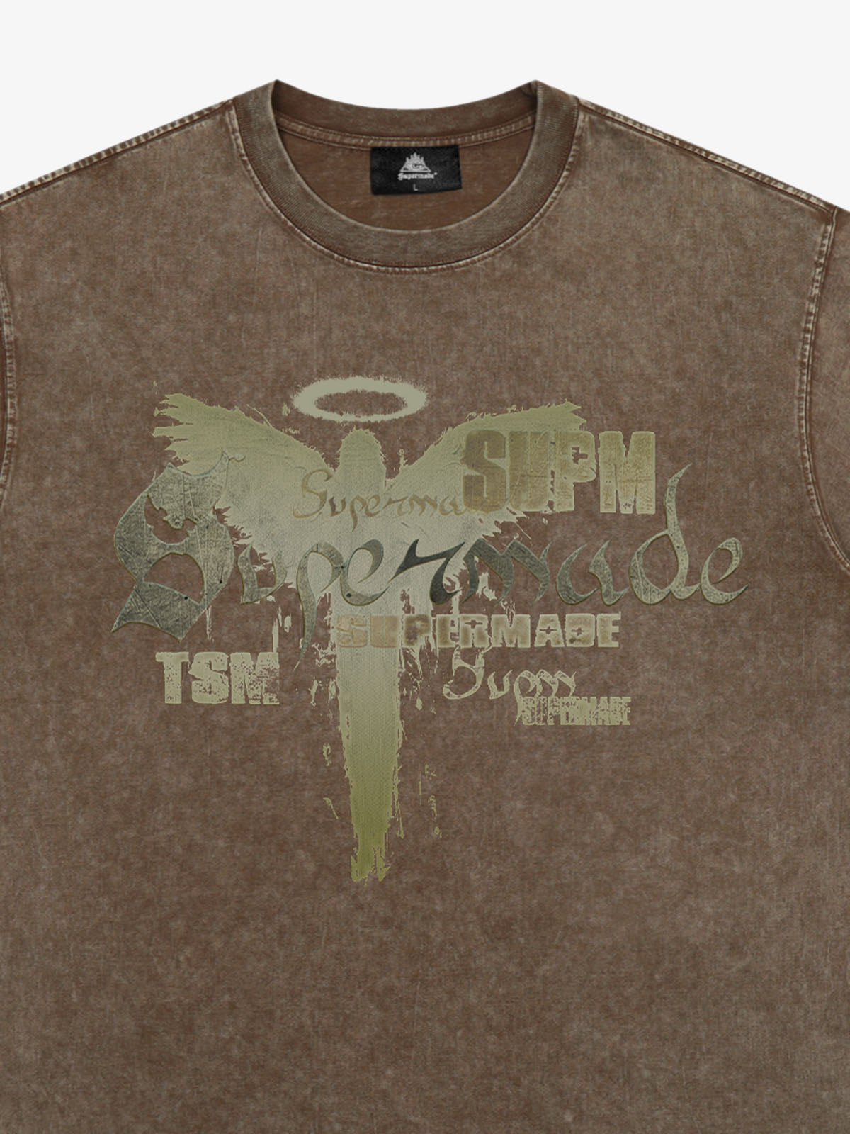 THE SUPERMADE Distressed Graphic Print Oversized T-Shirt with Bold Typography Design 