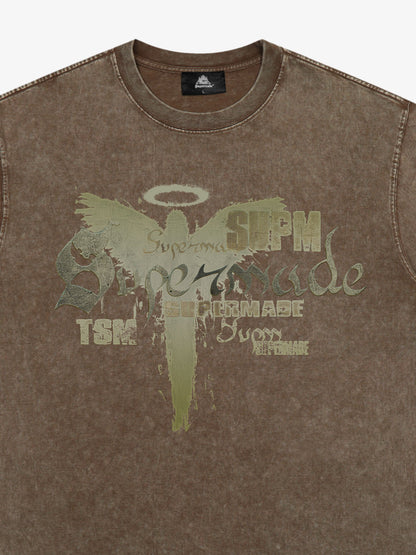 THE SUPERMADE Distressed Graphic Print Oversized T-Shirt with Bold Typography Design 