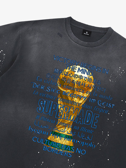 Heavy Wash Splash Ink Loose Edition Short Sleeve T-Shirt with "FIFA" World Cup Motif printed with the "FIFA" motto and multilingual design motif 