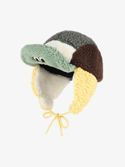 Faux Sherpa Color Block Kids Hat with Frog Visor and Ear Flaps?