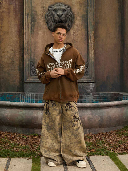 Supermade Distressed Chain And Key Print Baggy Pants?